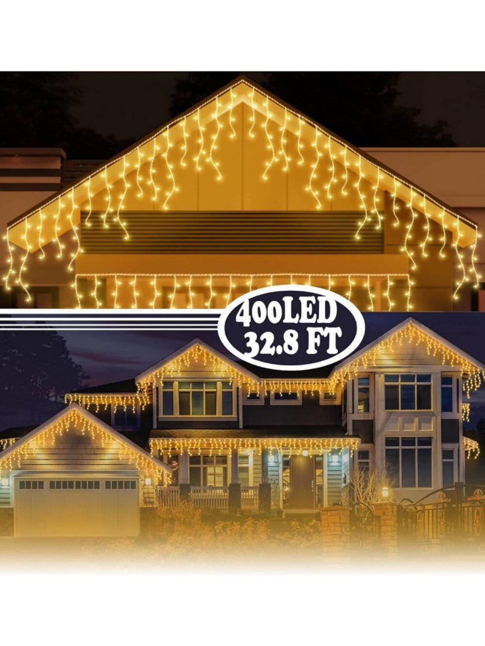 32.8ft 400 LED Outdoor Icicle String Lights - 8 Modes for Party, Wedding